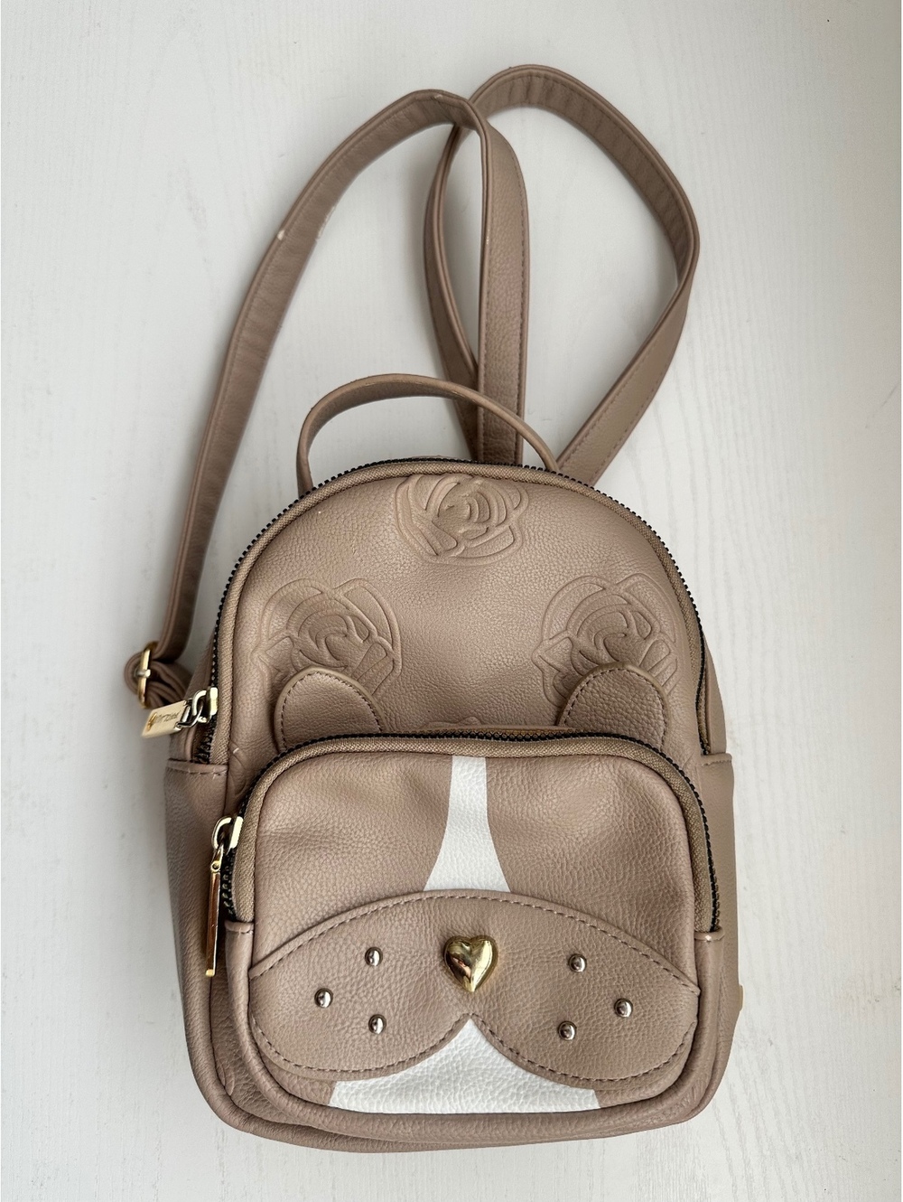 Betsey Johnson Kitsch French Bulldog Tan Mini Backpack Vegan Leather